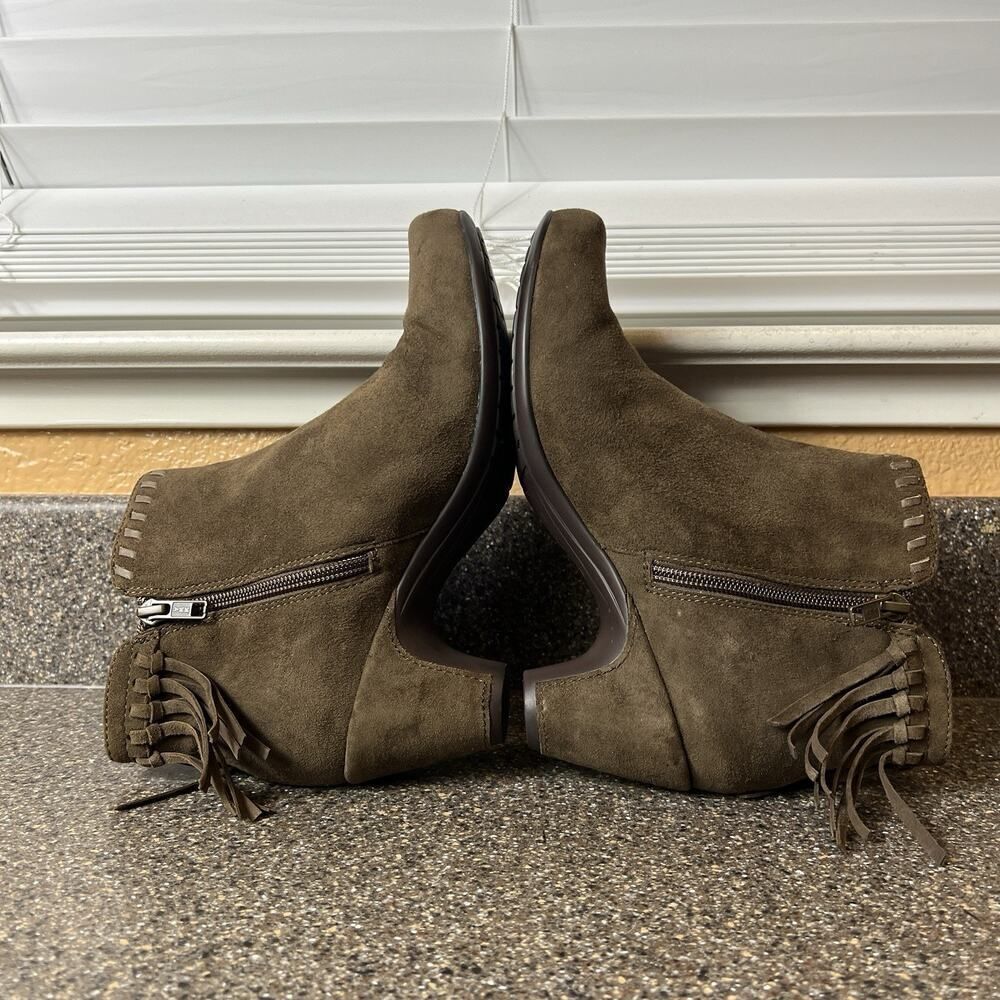 Earthies Taupe Brown Ankle Boots Heeled Fringe Womens Sz 7.5B Comfort Casual Zip - Picture 5 of 11